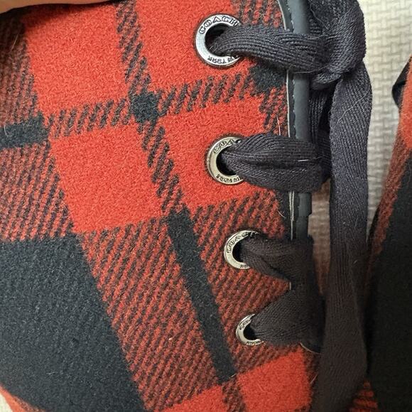 Coach Tristee Tartan Plaid Red Black Rain Boots Size EU 37 Preppy Outdoor Fall - Picture 11 of 13